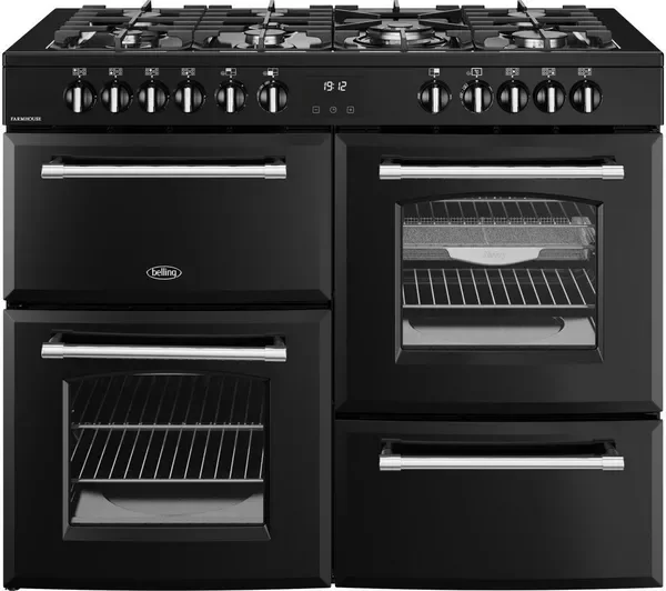 BELLING Farmhouse 110DF Dual Fuel Range Cooker - Black & Chrome