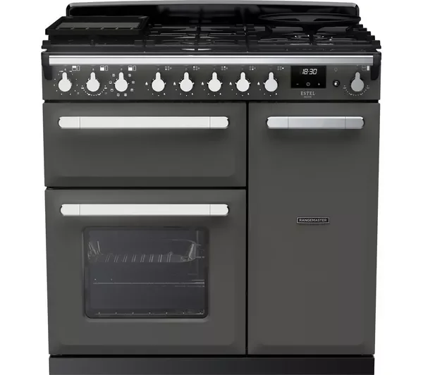 RANGEMASTER Estel Deluxe ESDL90DFPSLT/CM1 90 cm Dual Fuel Range Cooker - Slate & Chrome