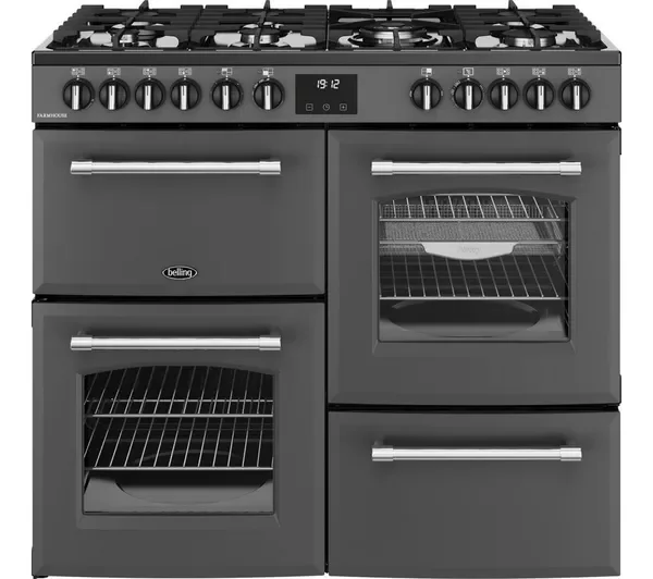 BELLING Farmhouse 100DF Dual Fuel Range Cooker - Black & Chrome