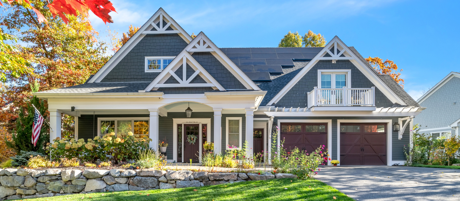 Exterior of a Northampton, MA home sold by Rhonda Cohen, with landscaping and autumn foliage.