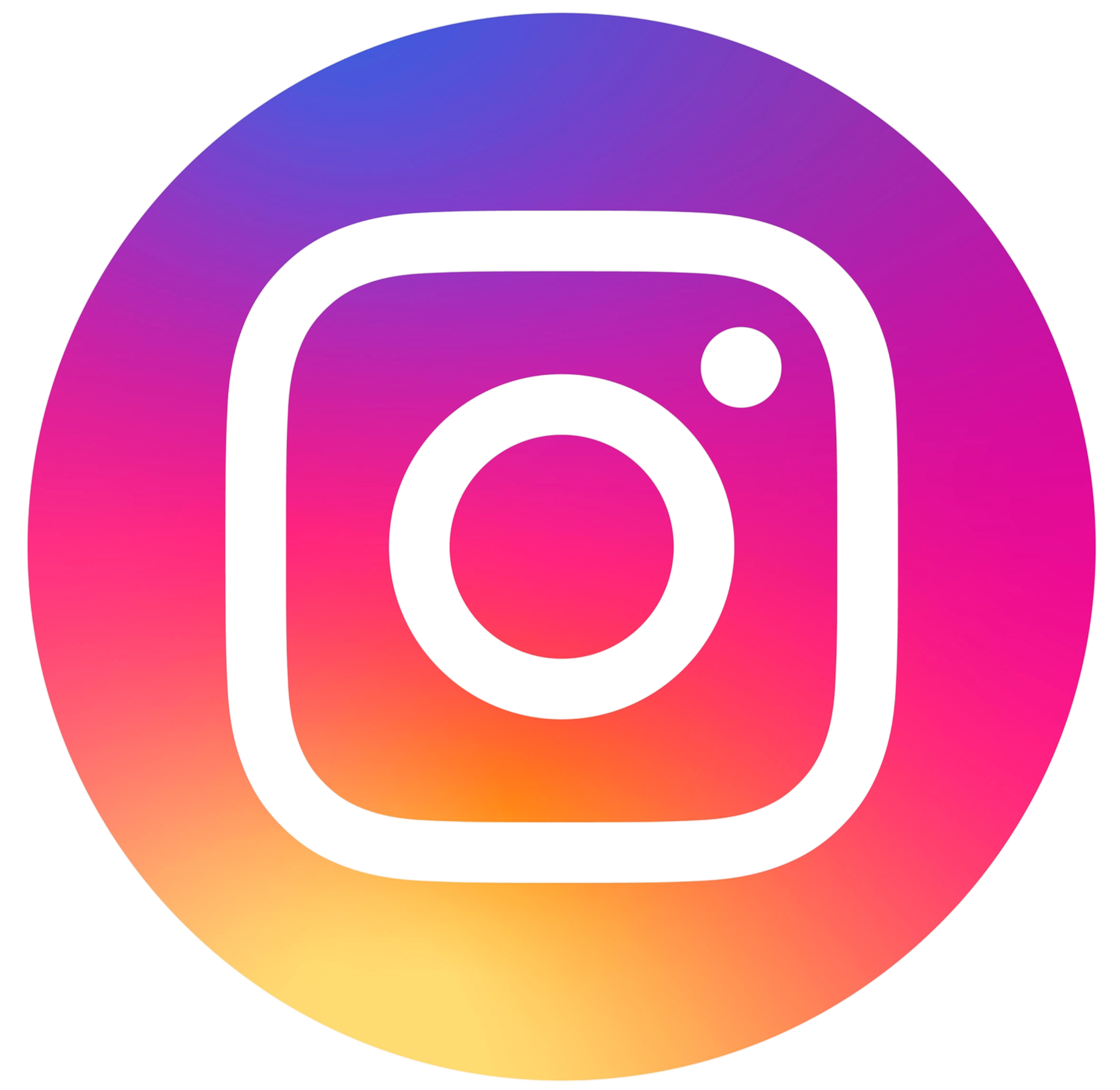 Colorful 3D Instagram logo with a gradient of purple, pink, orange, and yellow on a black background.