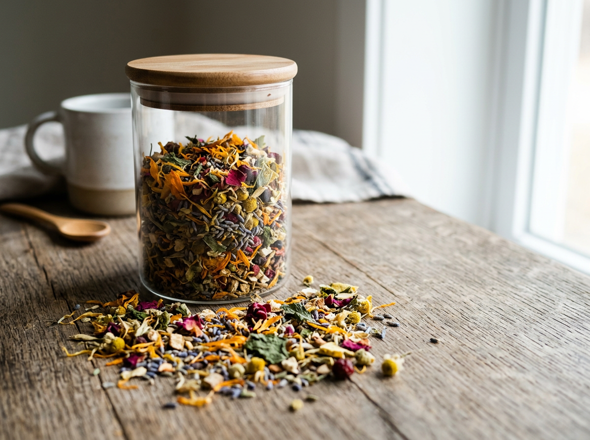 beautiful loose leaf tea blend - soothe the mood herbal tea