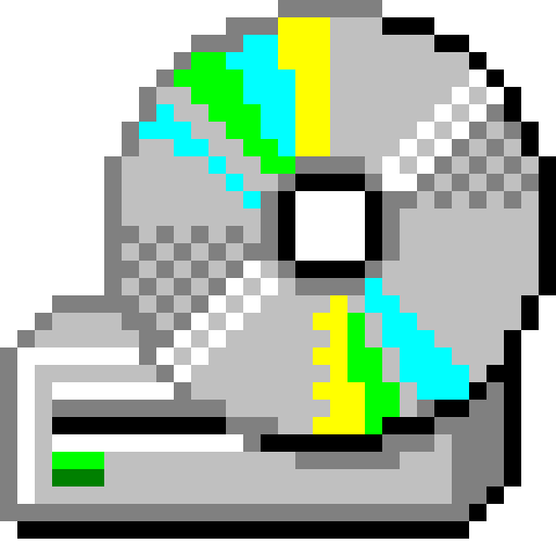 Pixel art illustration of a cross-section of a computer hard drive showing internal components.