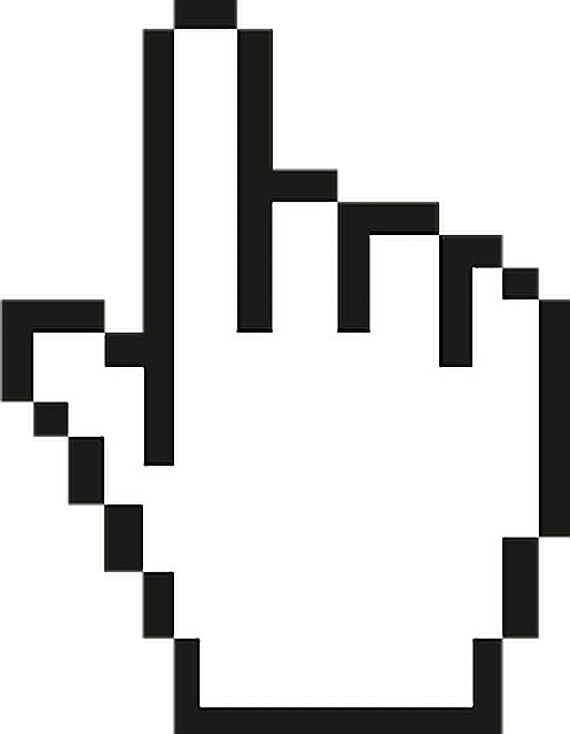Pixelated white hand cursor with extended middle finger against a black background.