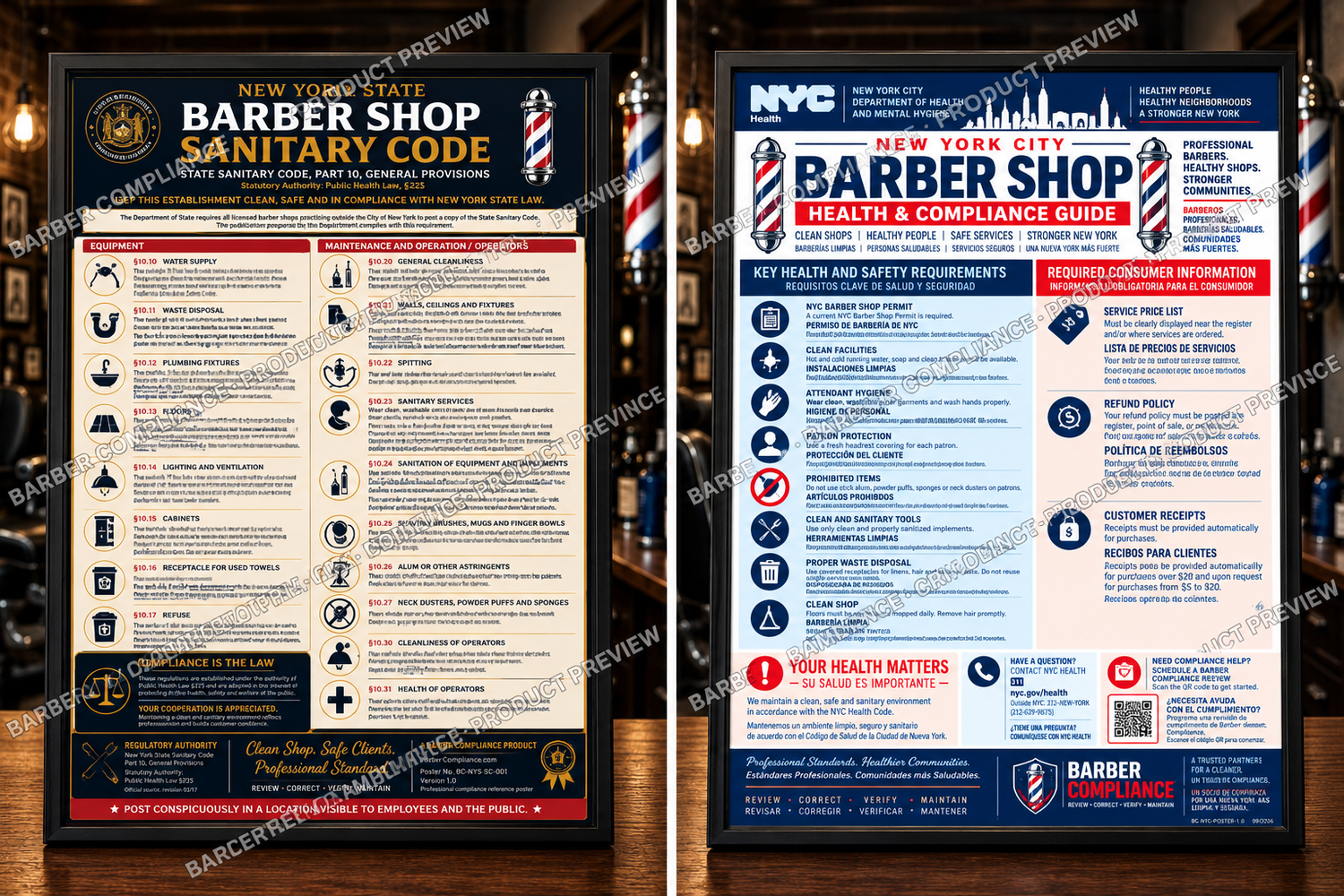 New York State and New York City Barber Compliance poster collection