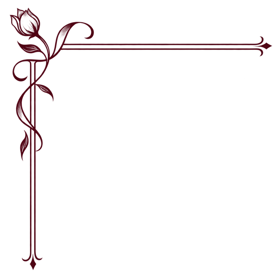 Decorative border with a red rose in the top left corner and red lines extending horizontally and vertically. The text is not visible.