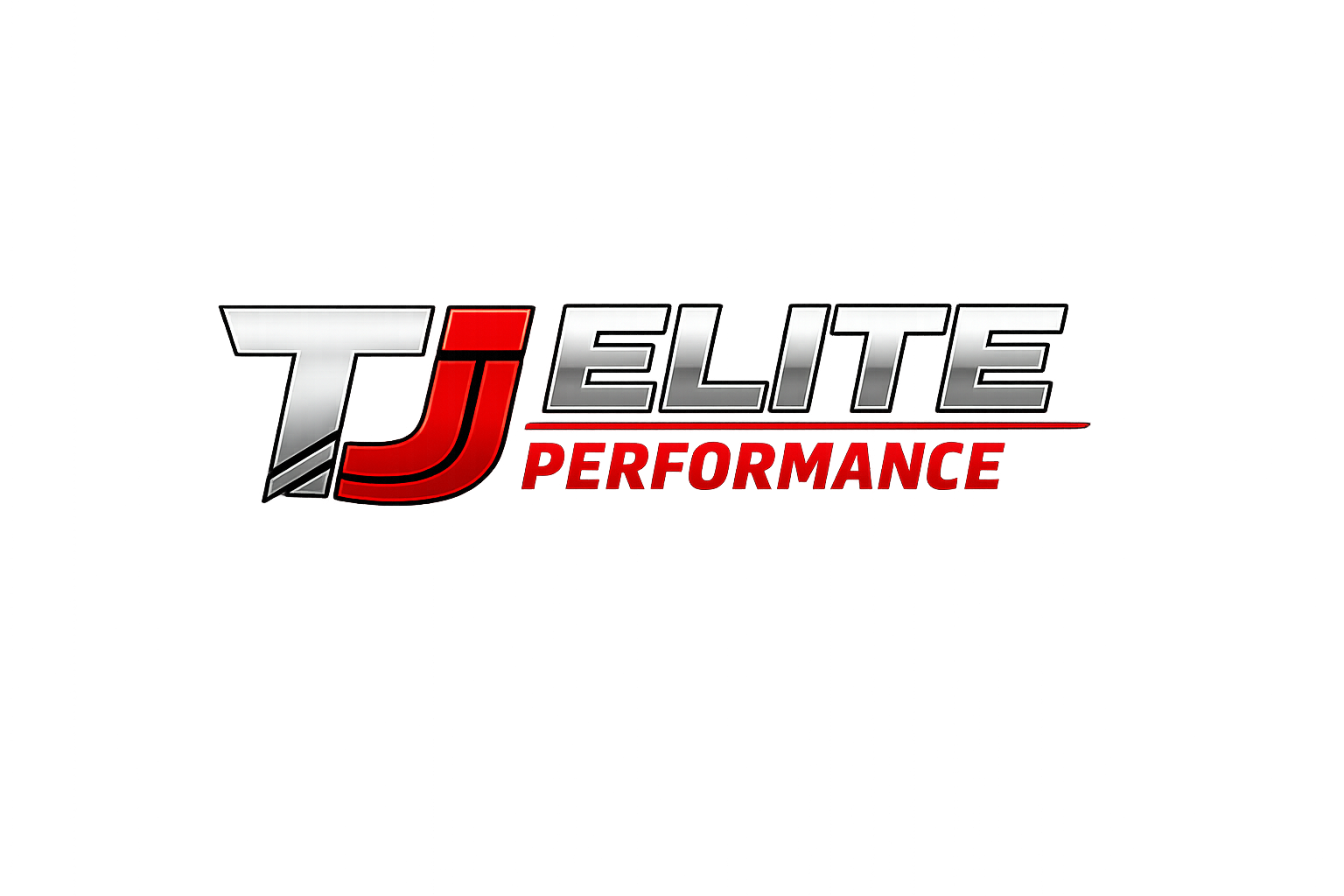 Logo of TJJ Elite Performance with bold stylized text and a red and silver color scheme, set against a vibrant abstract background with purple, red, and blue hues.