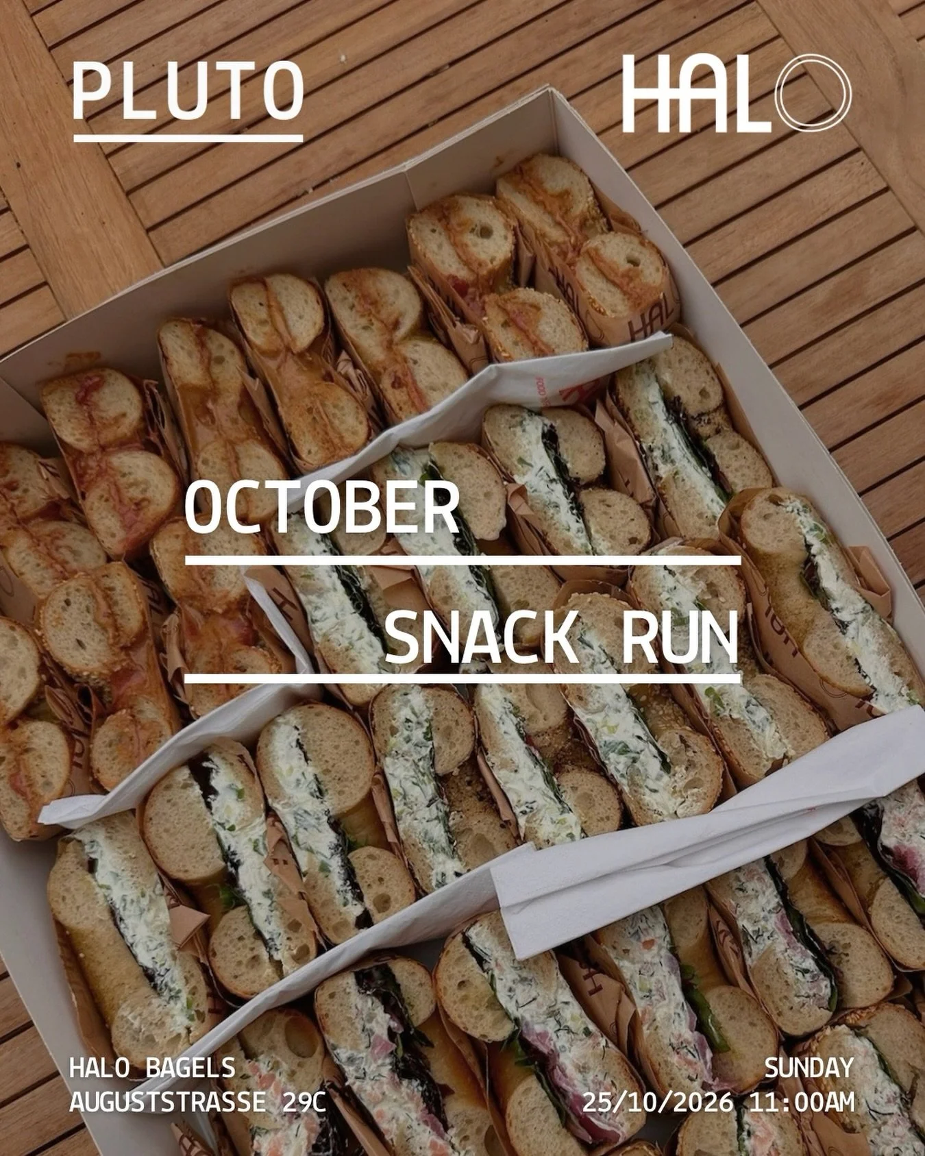The next Snack Run just dropped🏃&zwj;♀️🥯✨

On Sunday, October 25th, we&rsquo;re back with our friends from @halobagels_ for a nice and easy 5k run followed by the best bagels in town.

Sign up via the link in our bio. 

See you there 🪐🤝

#snackru