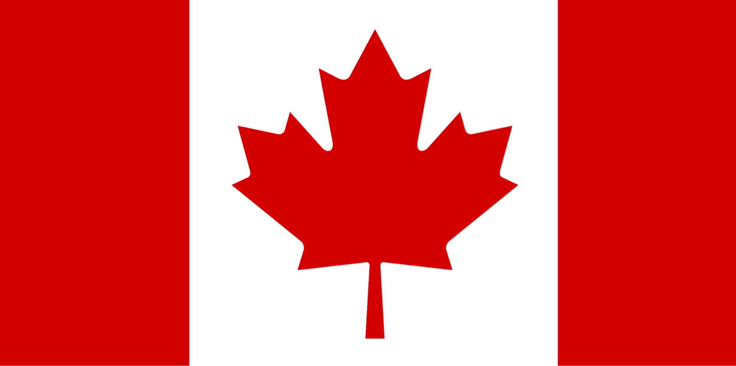 Canadian flag with red vertical stripes on each side and a red maple leaf in the center on a white background.
