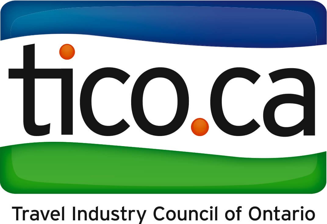 Logo for Tico.ca with blue, white, and green color elements and black text, representing the Travel Industry Council of Ontario.