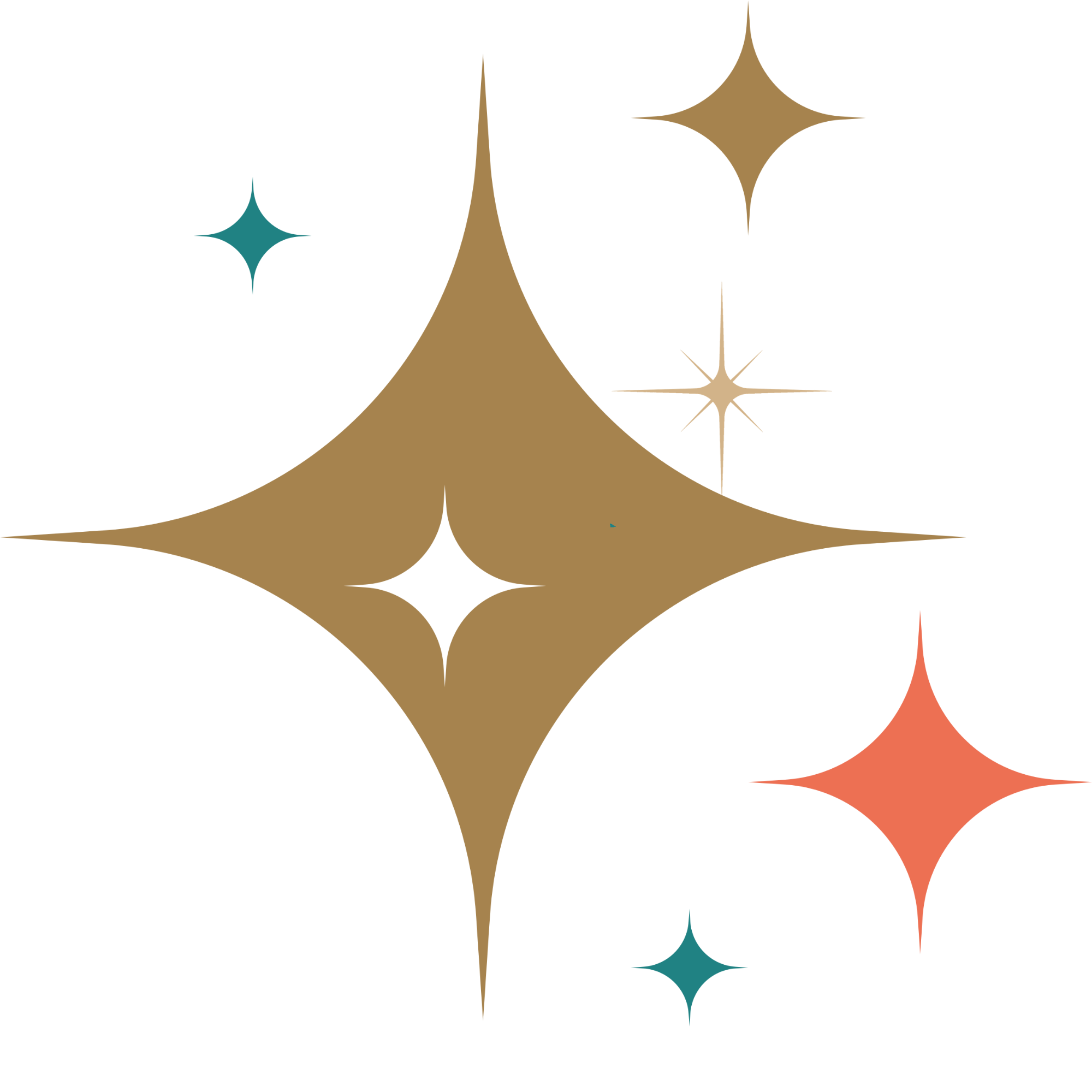 Colorful, stylized image resembling the Pittsburgh Steelers logo with stars in teal, gold, beige, and orange on a black background.