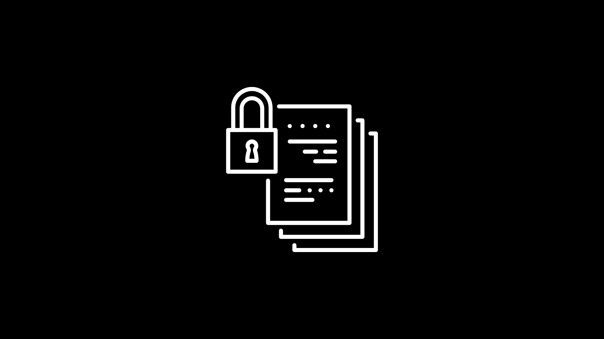 Line drawing of a lock and a document with text, symbolizing security or privacy.