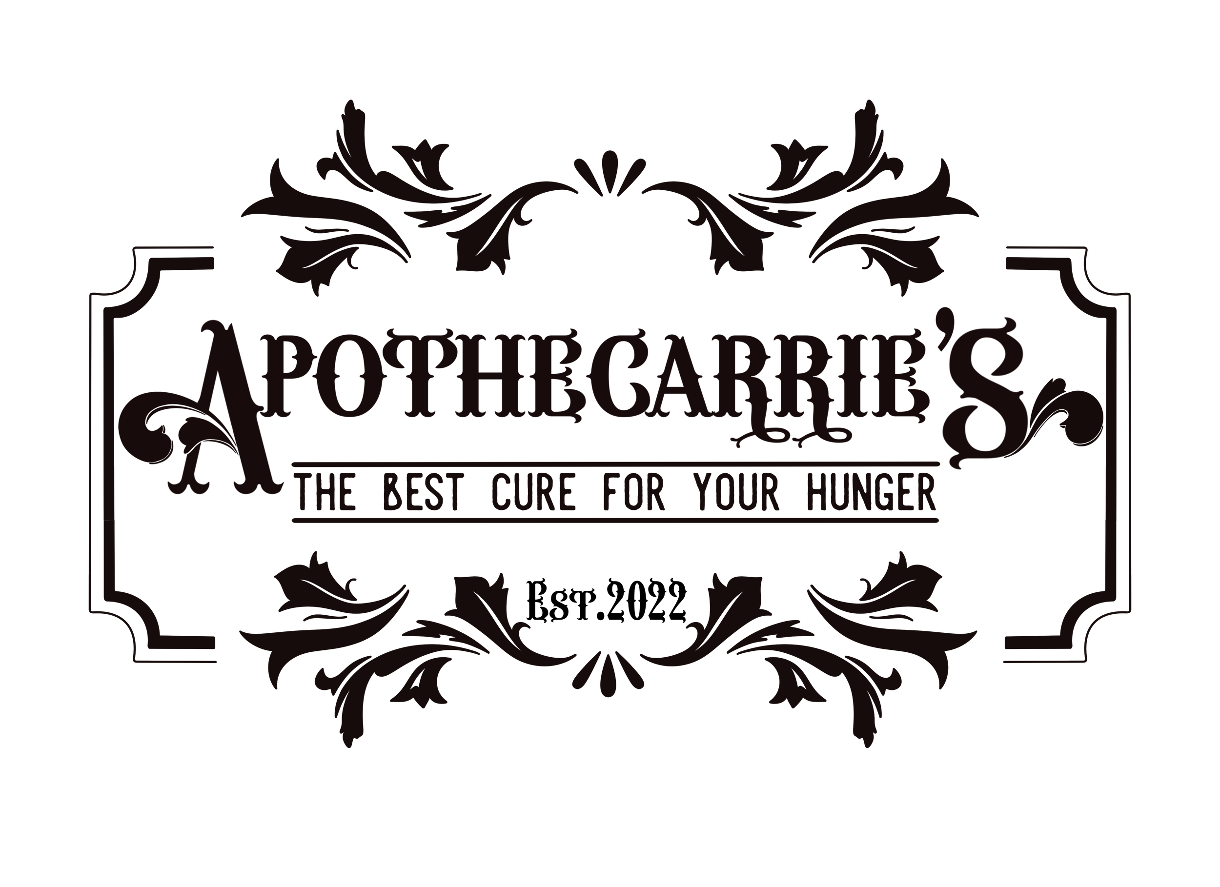 Logo with ornate design and text reading "Pothecary's, The Best Cure for Your Hunger."