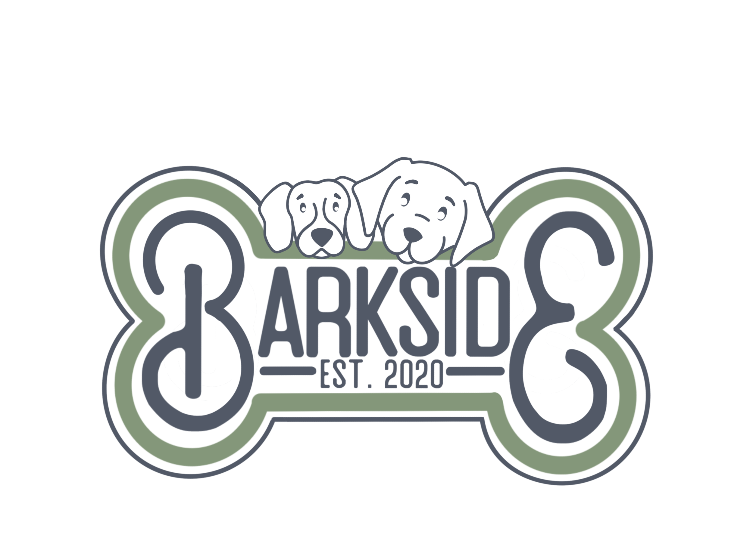 Logo featuring two cute dog illustrations resting on a sign that reads "Doggos" with a green and white circular design and the establishment date 2020.
