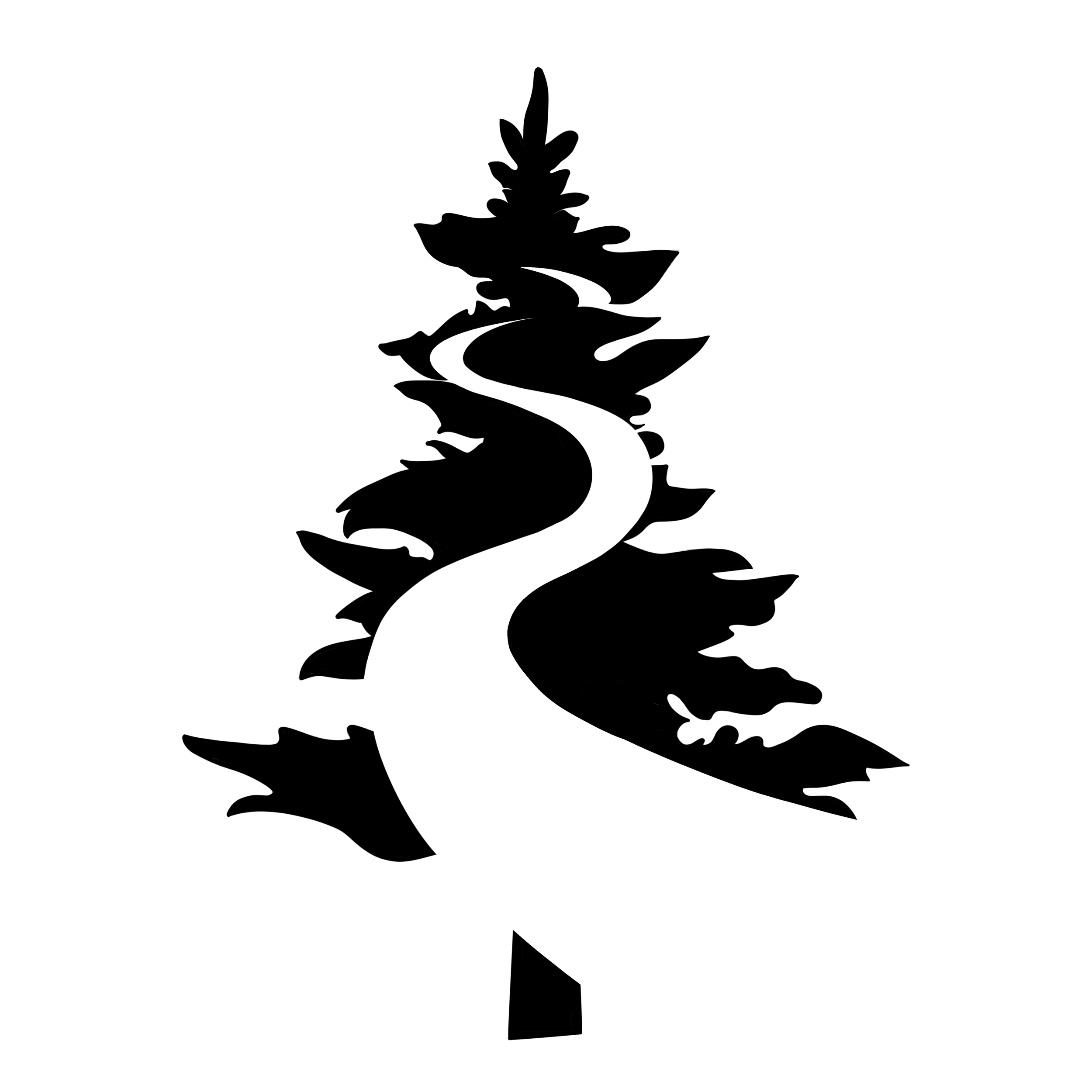 Black silhouette of a person reading a book while sitting outdoors with trees around.