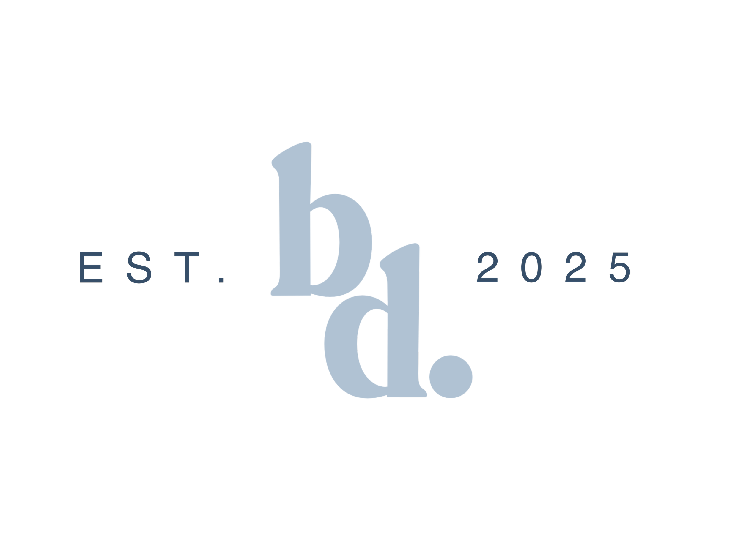 A graphic design with the words 'EST. 2025' and 'HBD' in stylized fonts with a blue color on a black background.