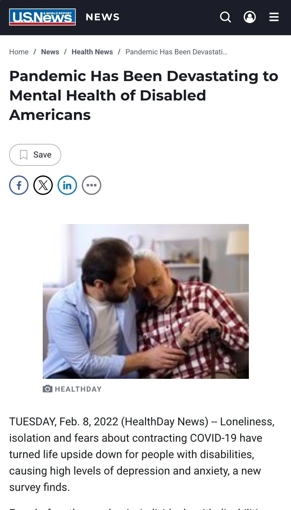 Screenshot of a U.S. News article listed further down the page
