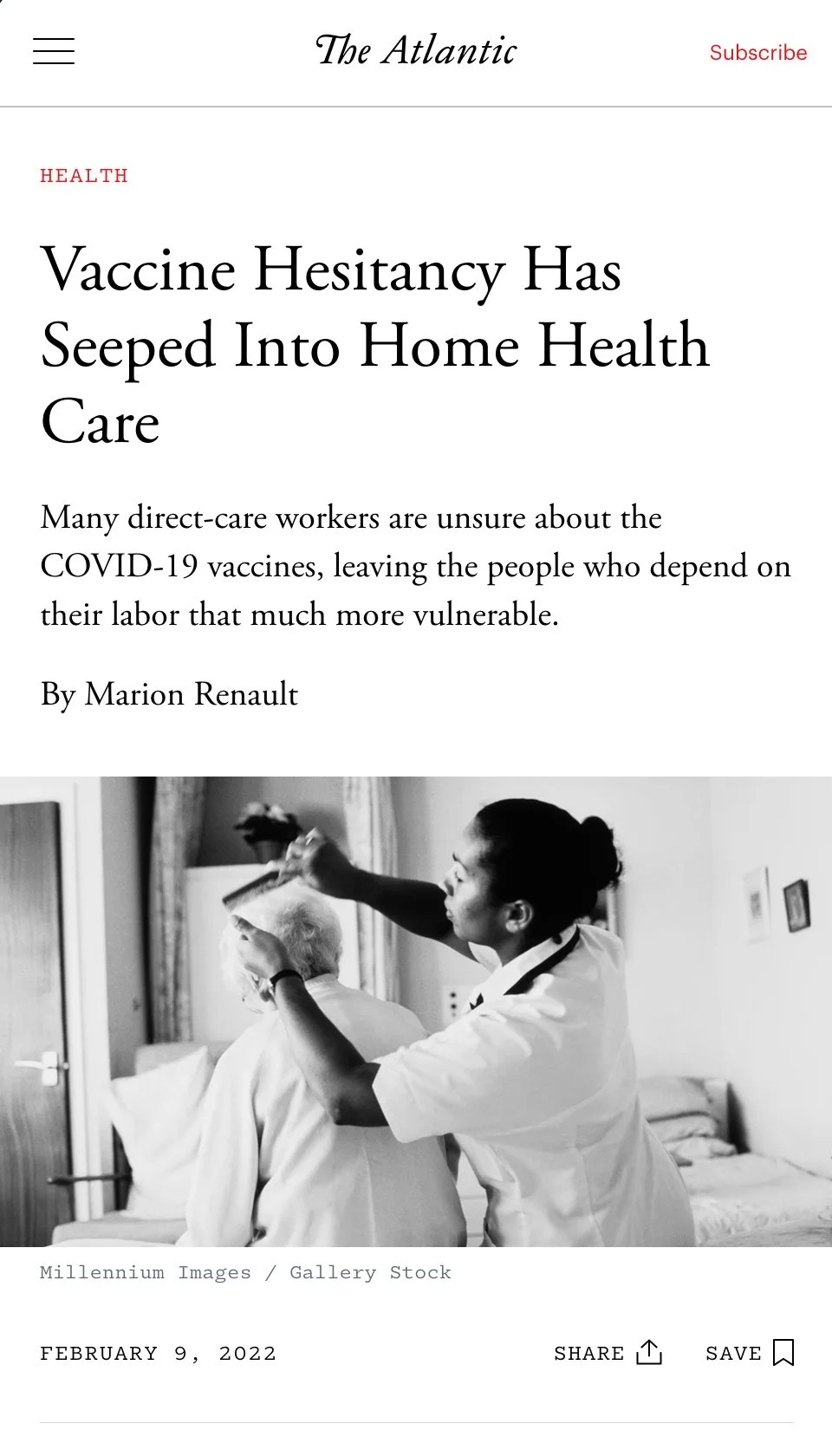 Screenshot of The Atlantic news article listed further down the page