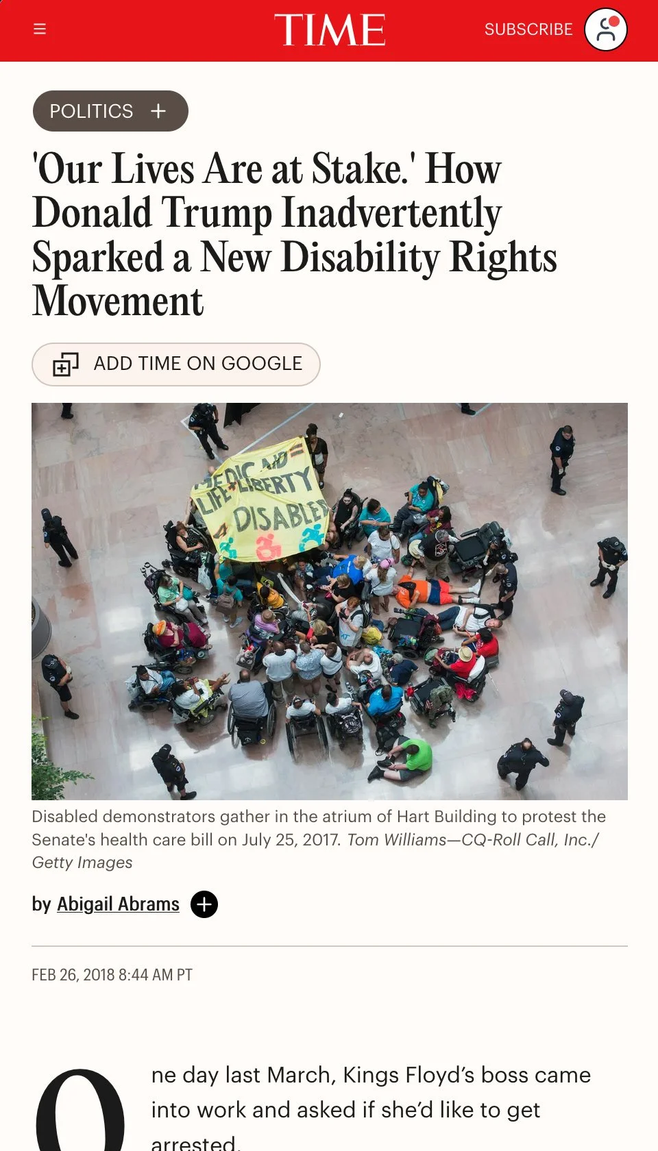 Screenshot of a Time news article listed further down the page