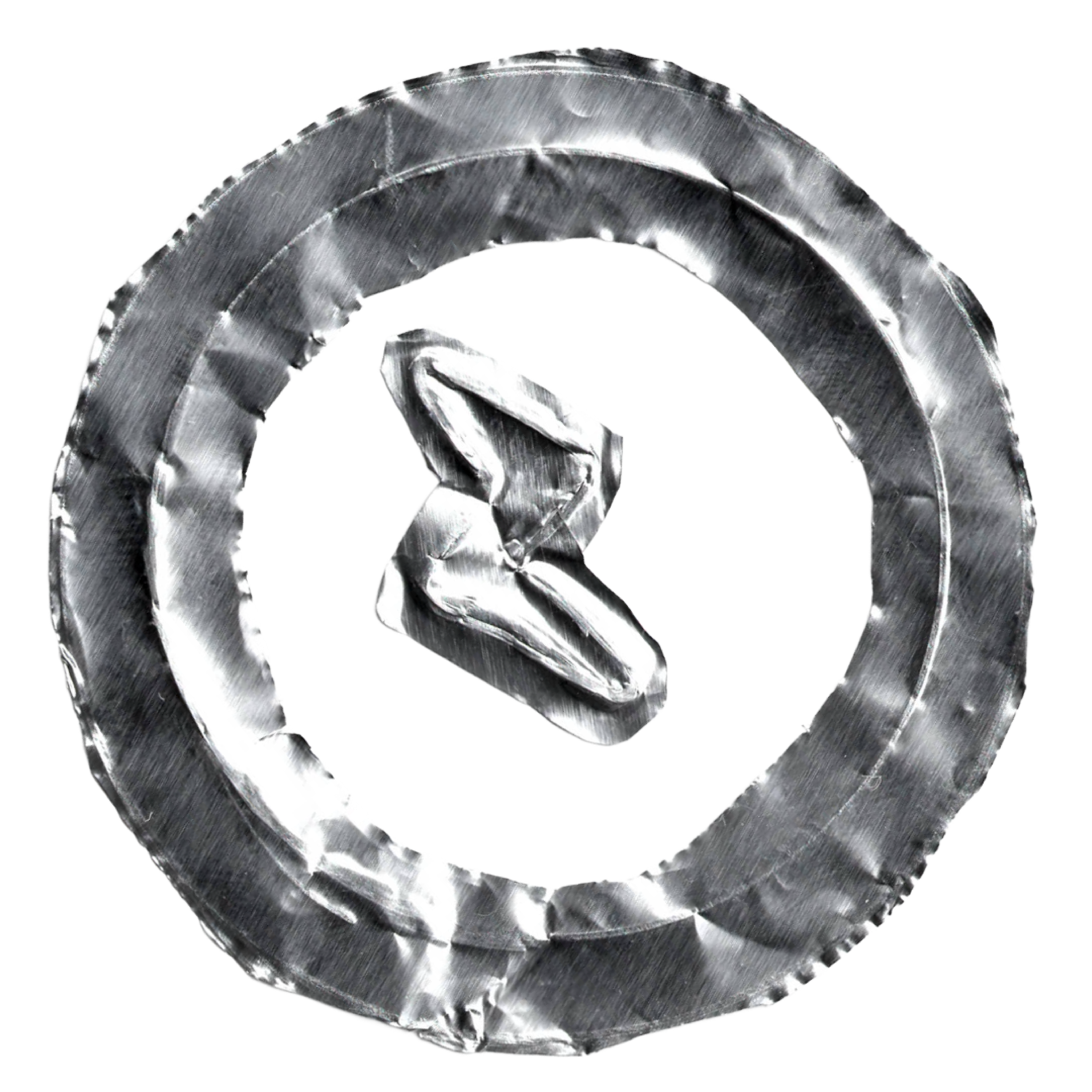 Close-up image of a metallic circle will a lightning bold in the middle.