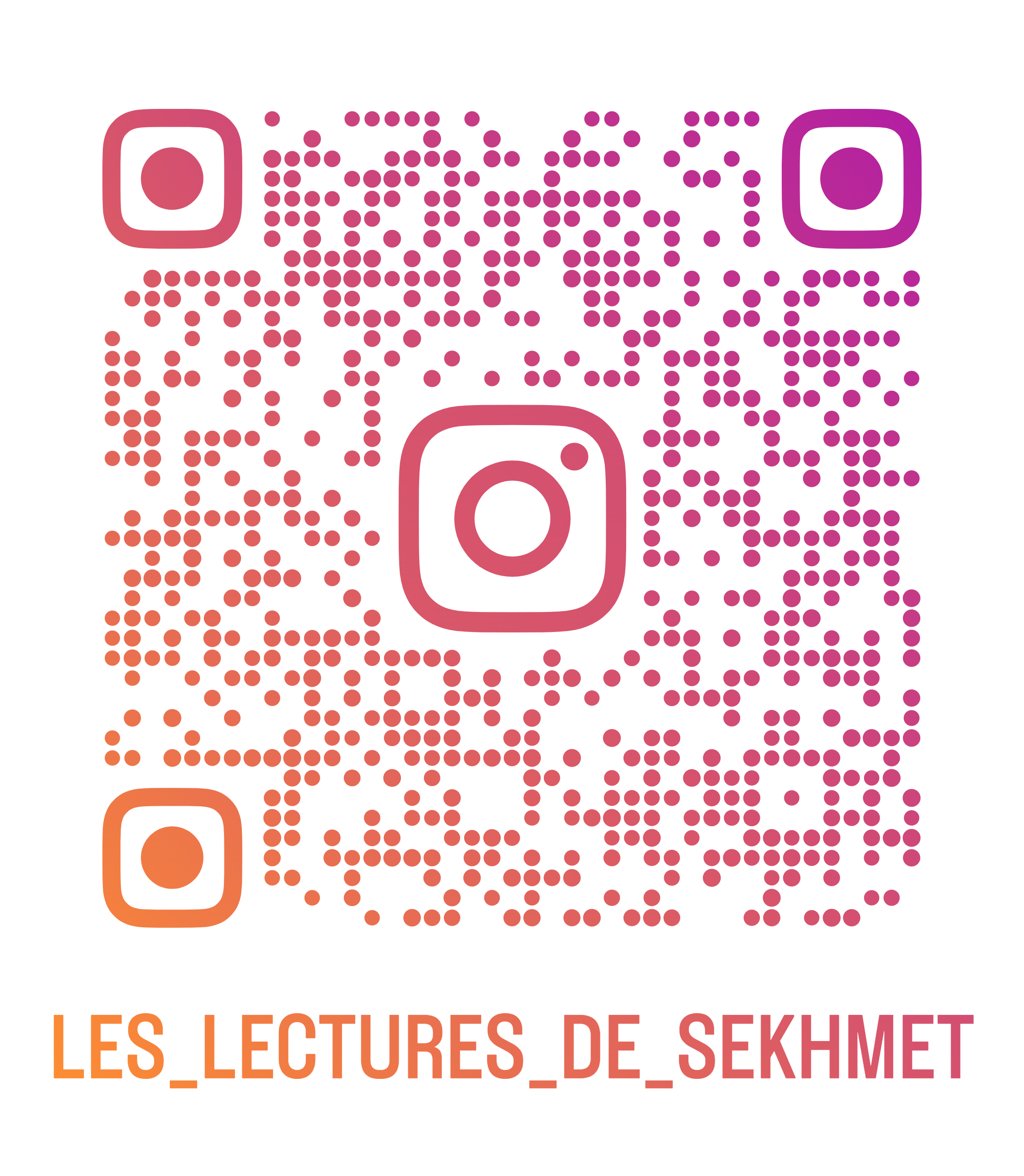 QR code coloré, comprenant les logos d'Instagram. Texte en français : "Les lectures de Sekhmet".