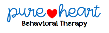 Pure Heart Behavioral Therapy logo with handwritten blue text, a red heart, and black text underneath