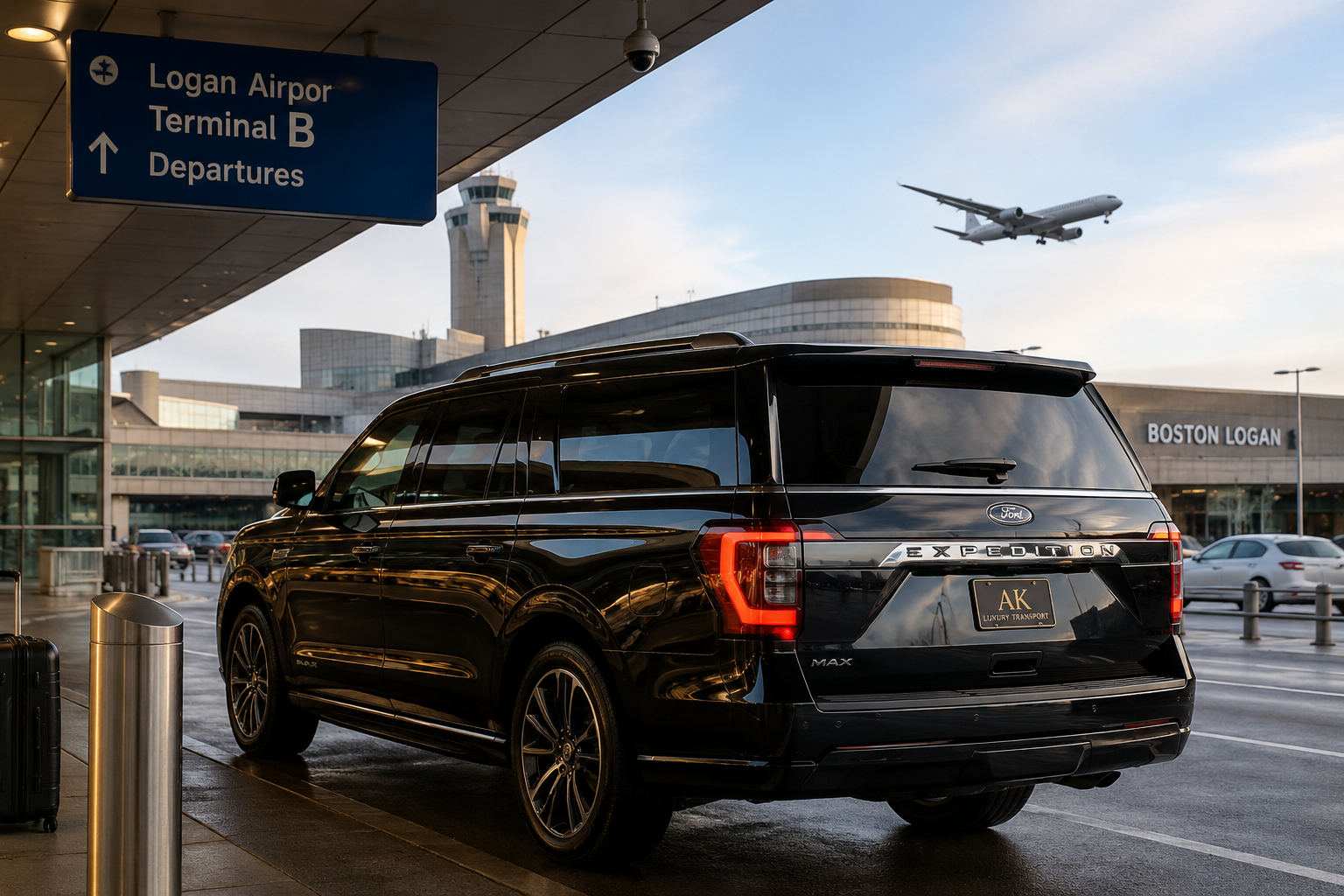 Logan Airport – SUV
Black Ford Expedition luxury SUV parked outside Boston Logan International Airport Terminal