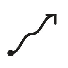 Black arrow pointing upward with an irregular line, representing growth or increase through time.