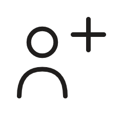 Icons representing a plus sign, a circle, and a person. Adding new people.