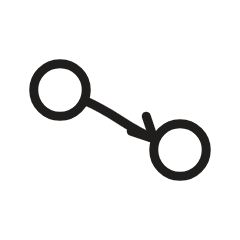 A simple black line drawing of a circle symbolizing a starting point (as-is) connected to another circle symbolizing an end-point (to be) connected by an arrow.