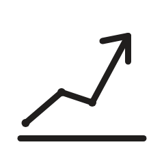 Line graph showing upward trend with an arrow pointing upward.