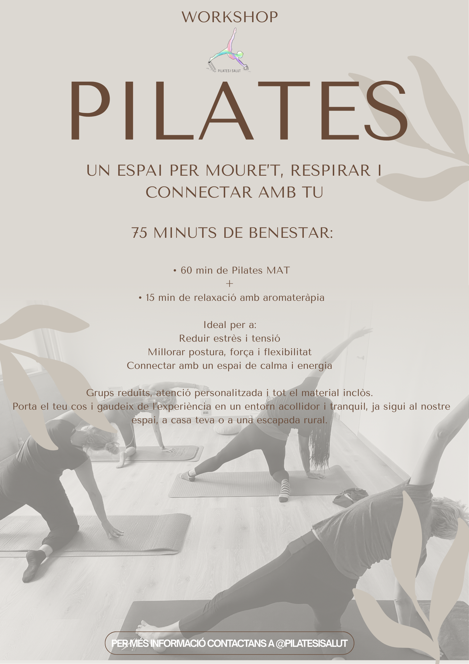 Cartel que promociona un taller de Pilates