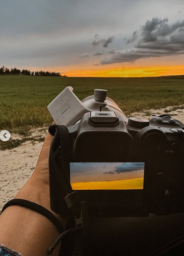 Camera capturing a Montana landscape for Anderson Aligned Marketing content creation