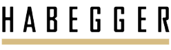Logo mit dem Wort 'HABEGGER' in schwarzen Großbuchstaben und einem goldenen Strich darunter.