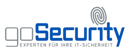 Logo von go security mit Fingerabdruck und Slogan in deutscher Sprache