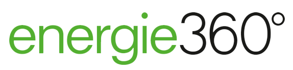 Logo mit dem Text 'energie 360°' in Grün und Schwarz.