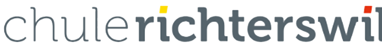 Schul-Logo mit dem Text "schule richterswil" in grau und einem roten Punkt über dem "i".