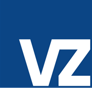 Blaues Rechteck mit weißen Schriftzug 'VZ'