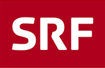 Das Logo von SRF auf rotem Hintergrund.