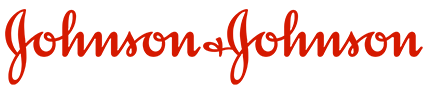 Das Bild zeigt das Johnson & Johnson Logo in roter Schrift auf weißem Hintergrund.