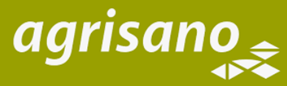 Logo mit grüner Hintergrundfarbe und weißem Text 'agrísano' mit Symbolen