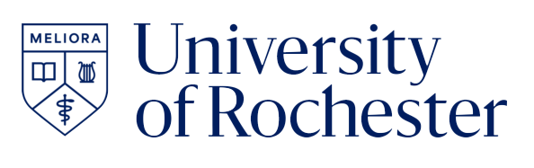 Logo der University of Rochester, bestehend aus einem Wappen mit den Symbolen eines Buches, eines Traumschirms, eines Raubtiers und eines medizinischen Symbols, neben dem Text 'University of Rochester'.