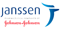 Janssen logo mit blauer Schrift und stilisiertem 'T'-Symbol