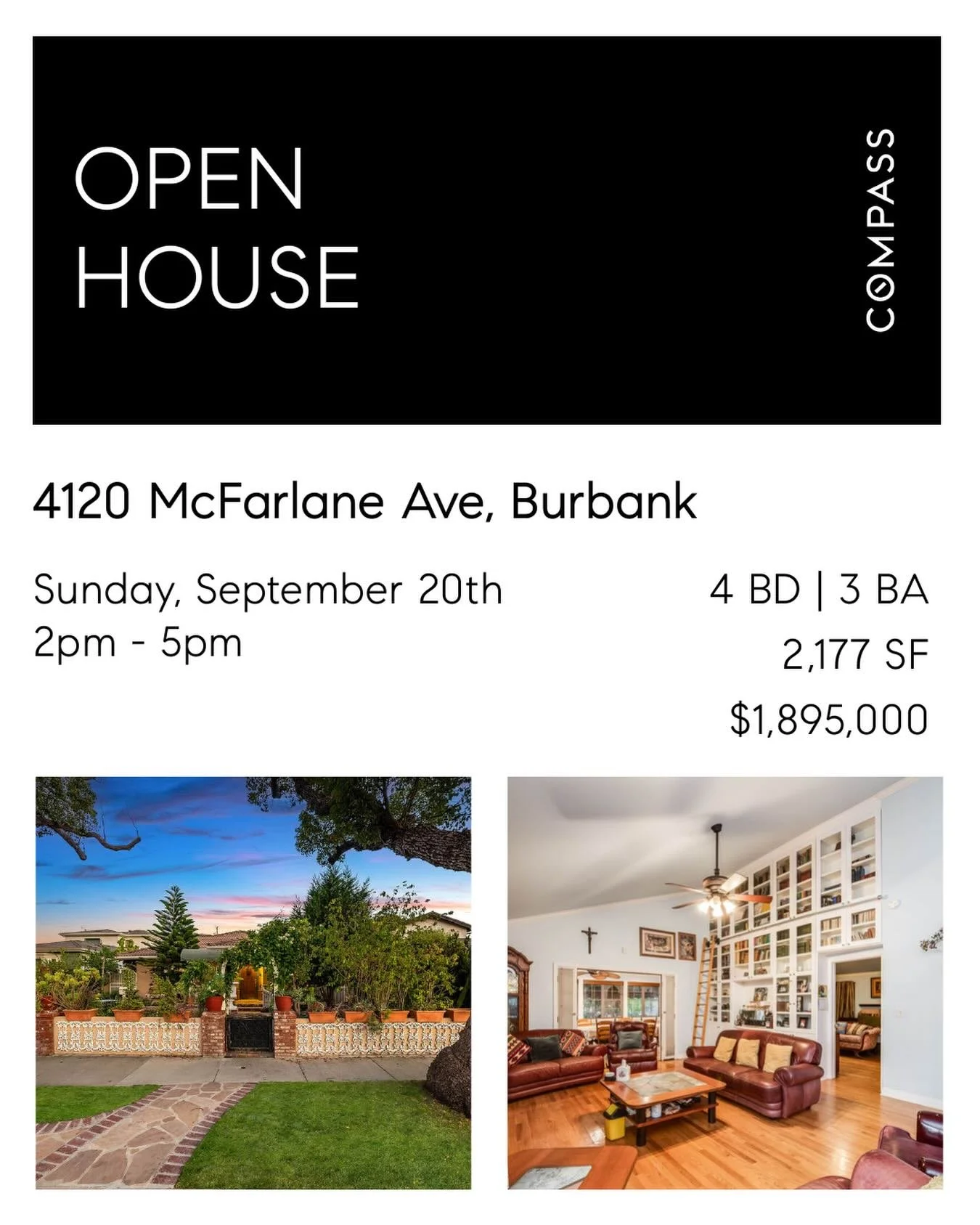 🏡 OPEN HOUSE TOMORROW! 🏡

Come check out this beautiful Spanish-style home in Burbank&rsquo;s most sought after area! ✨

📍 4120 W. McFarlane Ave, Burbank
🗓️ Sunday, September 20
⏰ 2:00&ndash;5:00 PM
💰 $1,895,000

✨ 4 bedrooms | 2.5 baths | 2,177