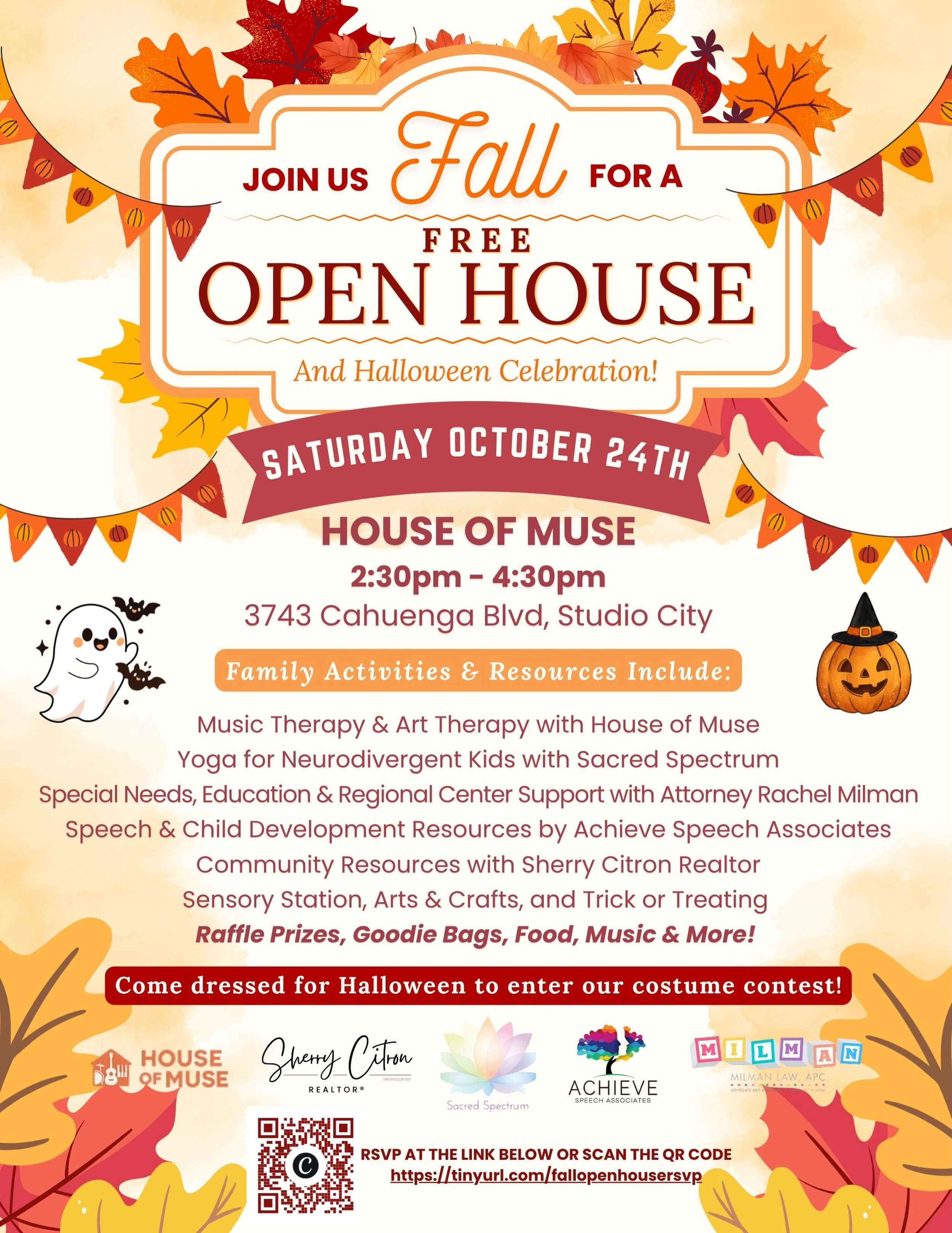 ✨ Save The Date! ✨

🍂 Join Us For A Free Fall Open House and Halloween Celebration! 🎃

Saturday, October 24th
2:30 PM &ndash; 4:30 PM 

House of Muse
3743 Cahuenga Blvd, Studio City

I am so exited to bring together our community for an afternoon o
