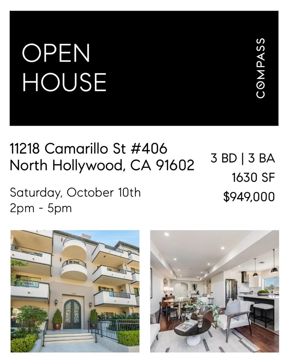 🏡✨ OPEN HOUSE TOMORROW Saturday October 10th in North Hollywood! ✨🏡

Looking for space, style, and a location you&rsquo;ll love? Come see me tomorrow and explore this beautiful top-floor penthouse! 

📍 11218 Camarillo St., Unit 406, North Hollywoo