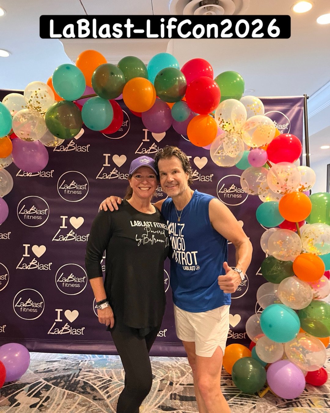 Karen Renaud with LaBlast® creator Louis van Amstel after a LaBlast dance fitness workout at LiFCon 2026.