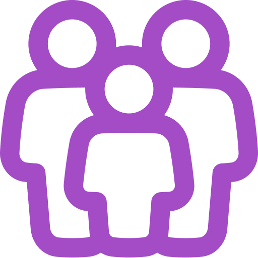 Icon of three purple human figures representing a group or team.