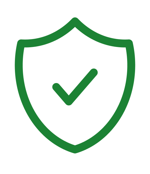 Green shield icon with a checkmark inside.