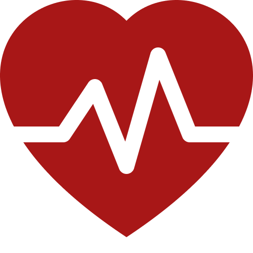 Red heart with a black electrocardiogram line through the center.